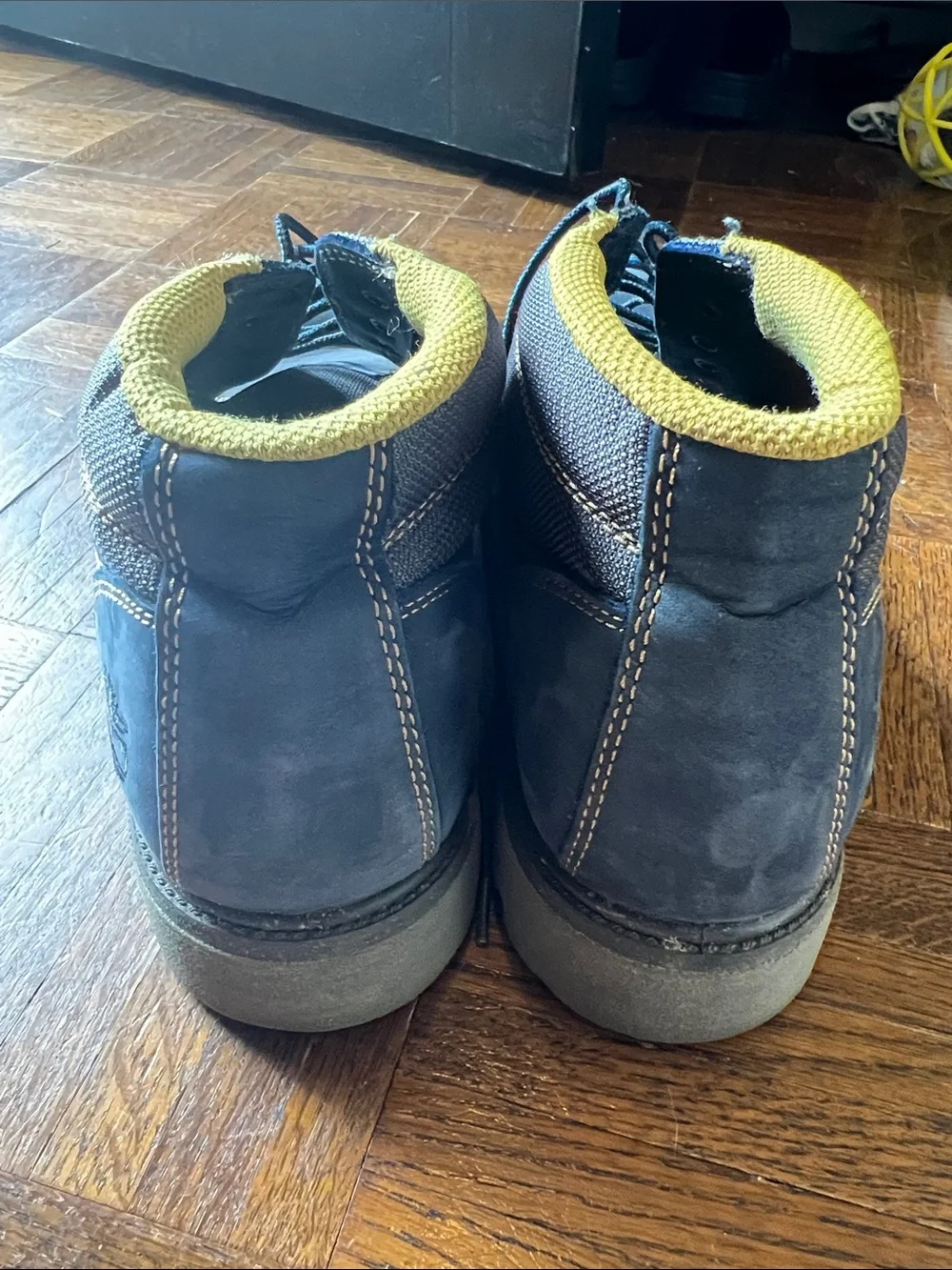 Timberland Navy Work Boot with Yellow Collar